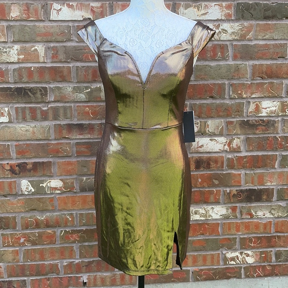 Shimmery Semi-Formal Dress Rose Gold/Black Body Con Make A Statement